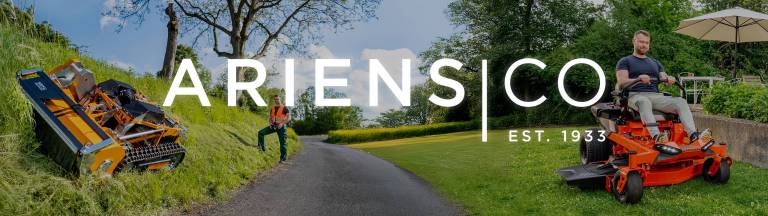 AriensCo EMEAA header image. Showcasing highgrass flailmower AS-Motor Ovis 1000 EVO RC and Ariens Zero-Turn IKON 52